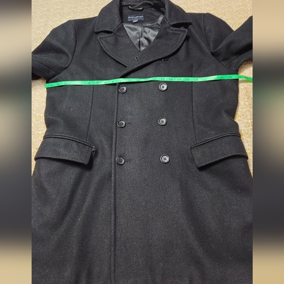 Banana Republic Wool Peacoat Jacket Mens Large Black Plaid Double Breasted - Picture 12 of 15